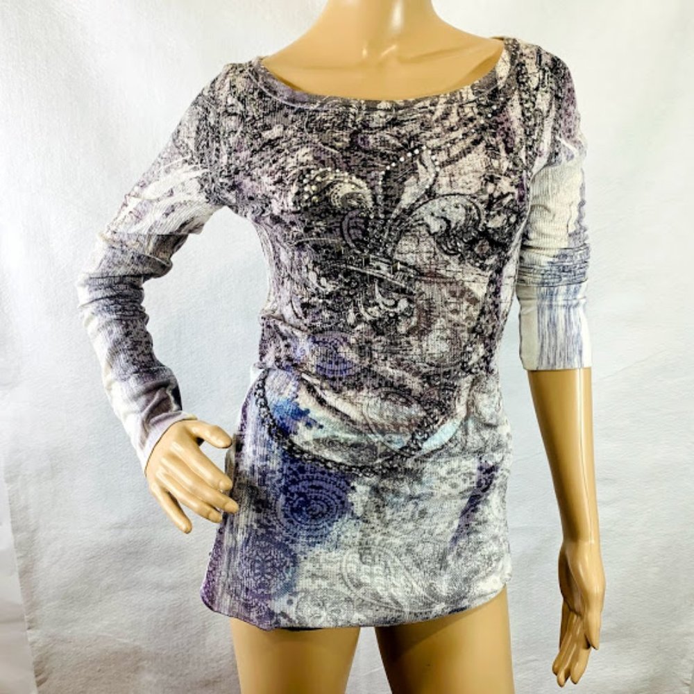 Cache Pull Over Long Sleeve Boat Neck Studded